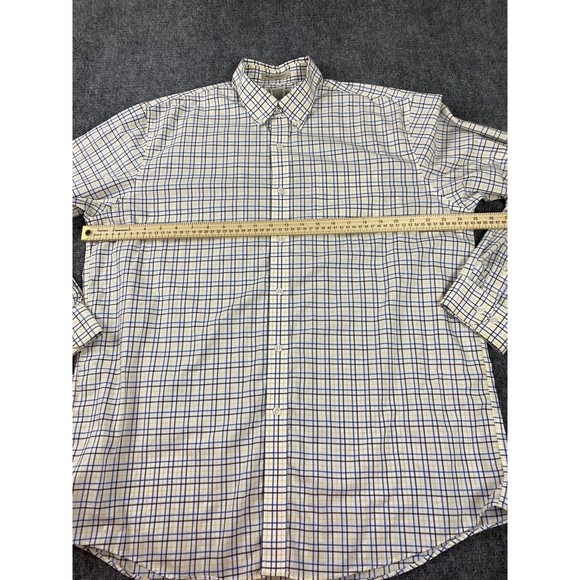 LL Bean Shirt Mens Large Blue Windowpane Plaid Button Wrinkle Resistant Outdoors - Picture 7 of 10